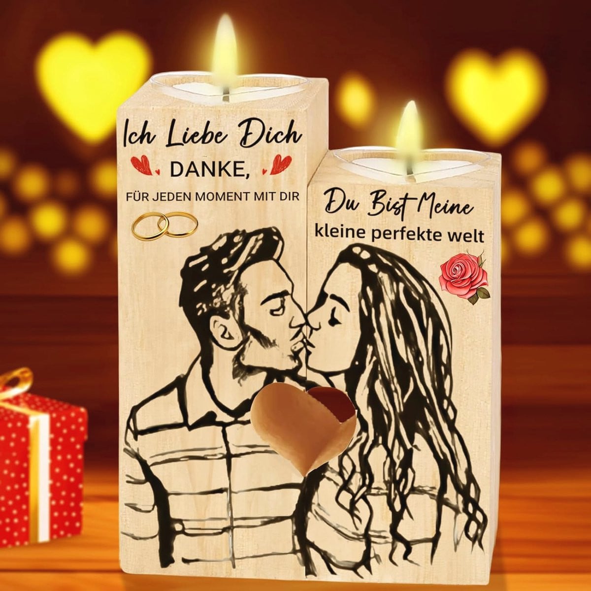 Hartvormige Kandelaar voor Theelichten - Romantisch Houten Cadeau