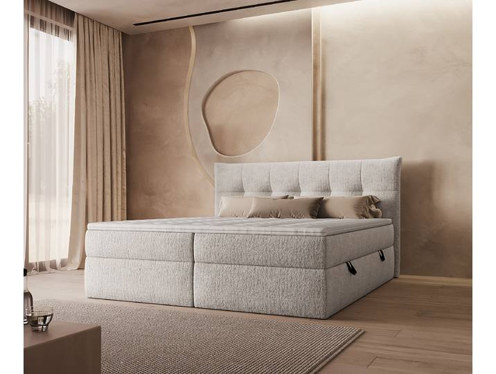 Lit boxspring Primes 160 x 200cm Tissu chenille Pelagia Beige