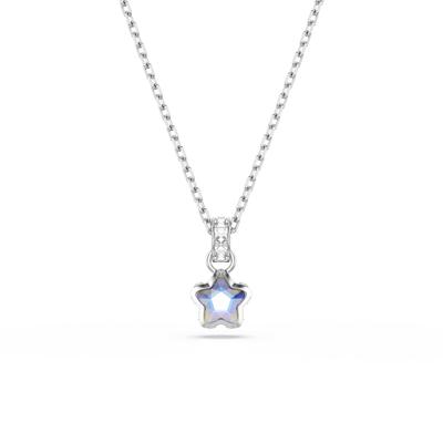 Kette mit Anhänger SWAROVSKI "Schmuck Geschenk CHROMA Halskette", blau (metallfarben, kristallweiß, aurore boreale), Halsketten, Damen, Metall, mit Swarovski Kristall