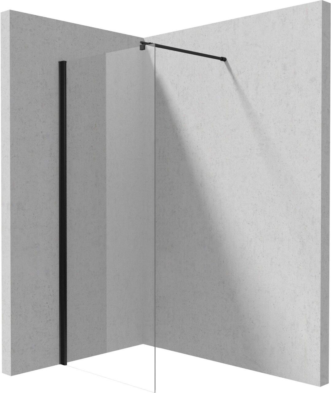 Neuesbad Walk-In Dusche Wand, Weißglas transparent mit Abdeckung, Schwarz, 90 cm NB1DEKTSN39P1