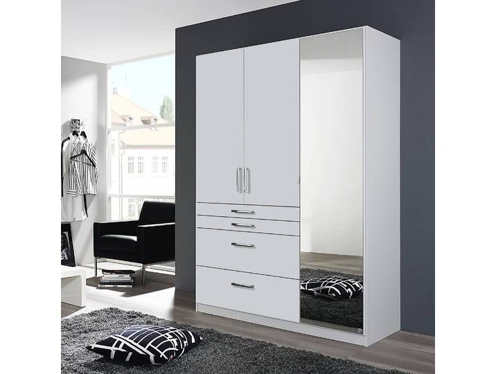 Drehtürenschrank Homburg I 136cm Weiß/Alpinweiß mit Spiegeltür/-en