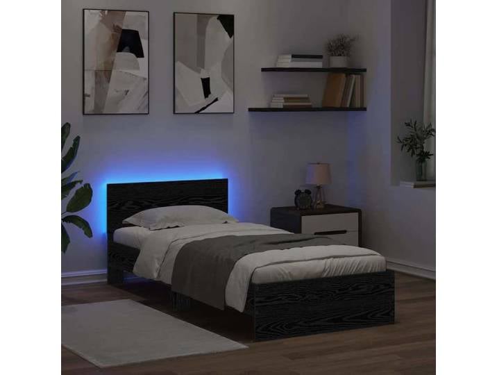 Lit Noir - BMK - Cadre de lit Chêne noir 90x190 cm Bois d'ingénierie - Lit chambre&373362