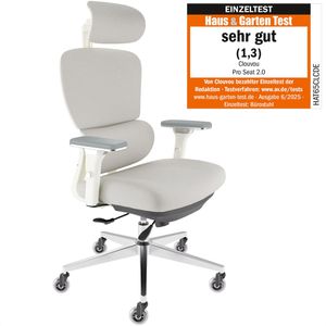 CLOUVOU Bürostuhl ProSeat, cremeweiß, Stoff / Netz, mit Kopfstütze, bis 150 kg