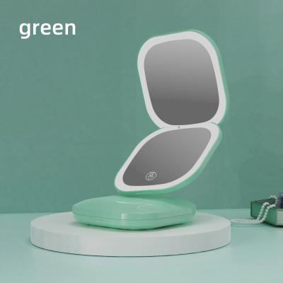 Inspire Select Double Sided LED Makeup Mirror With 3X Magnification USB Rechargeable Folding Portable Vanity Mirror For Women light Green