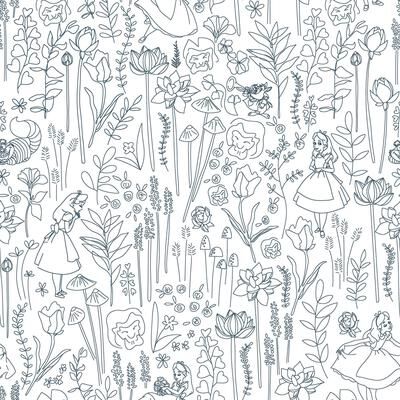 Disney Alice in Wonderland Navy Garden Peel and Stick Wallpaper by RoomMates