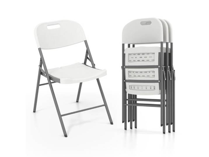 GOPLUS Lot de 4 Chaises Pliantes en Plastique HDPE Cadre en Métal Chaises d'Appoint Portables avec Pieds en Métal Charge 160Kg