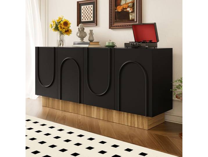 Buffet moderne quatre portes quatre compartiment meuble de rangement élégant pour salon et salle à manger meuble d'entrée blanc