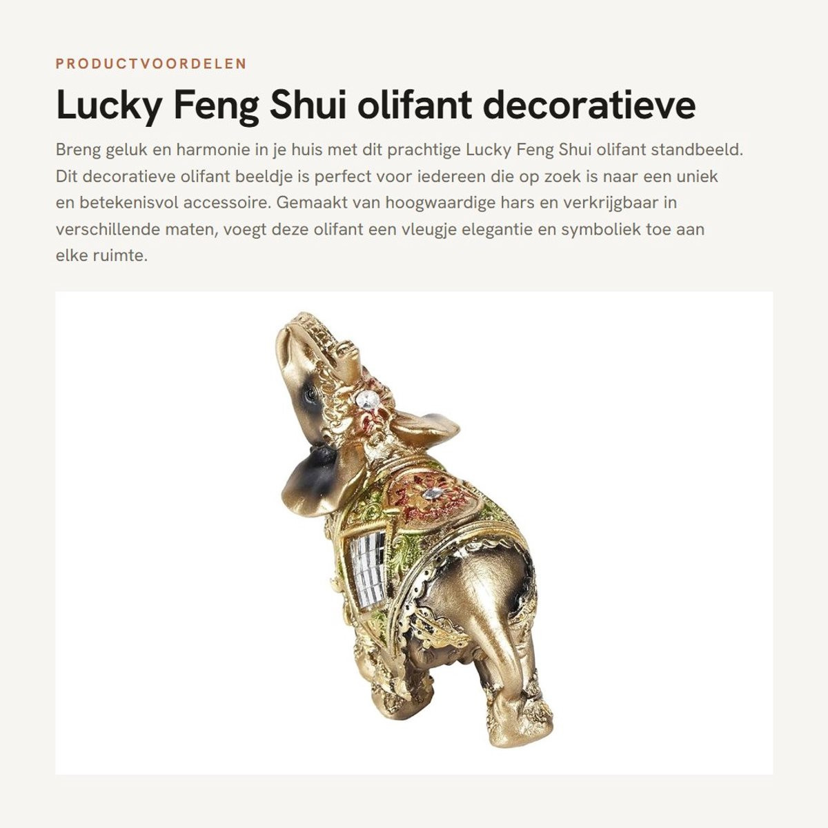 Dailygoods Olifant Standbeeld Groot - Decoratief Hars Beeldje voor Feng Shui
