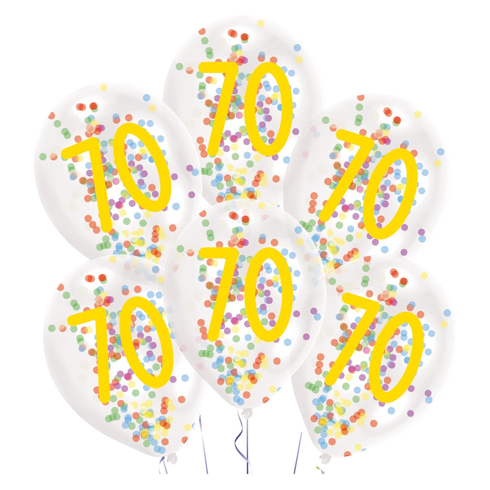 Magni 9909843 - Latexballons Konfetti, Zahl 70, 6 Stück, circa 27,5 cm, mit Füllung, Zahlenballons (6x) (9909843)
