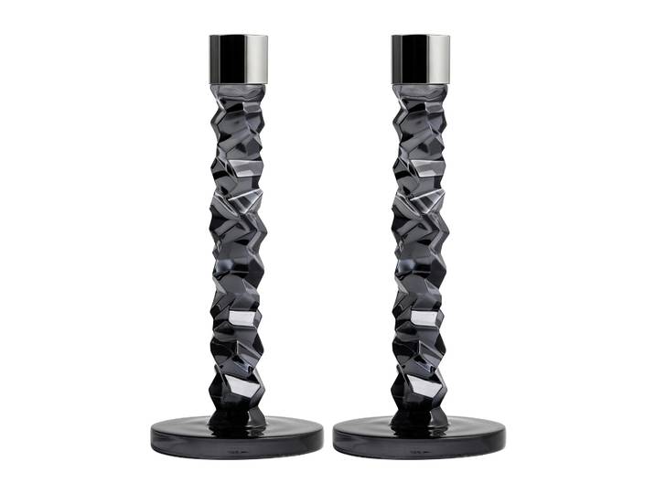 Orrefors Carat Kerzenhalter 2er Pack Anthrazit 24,2cm