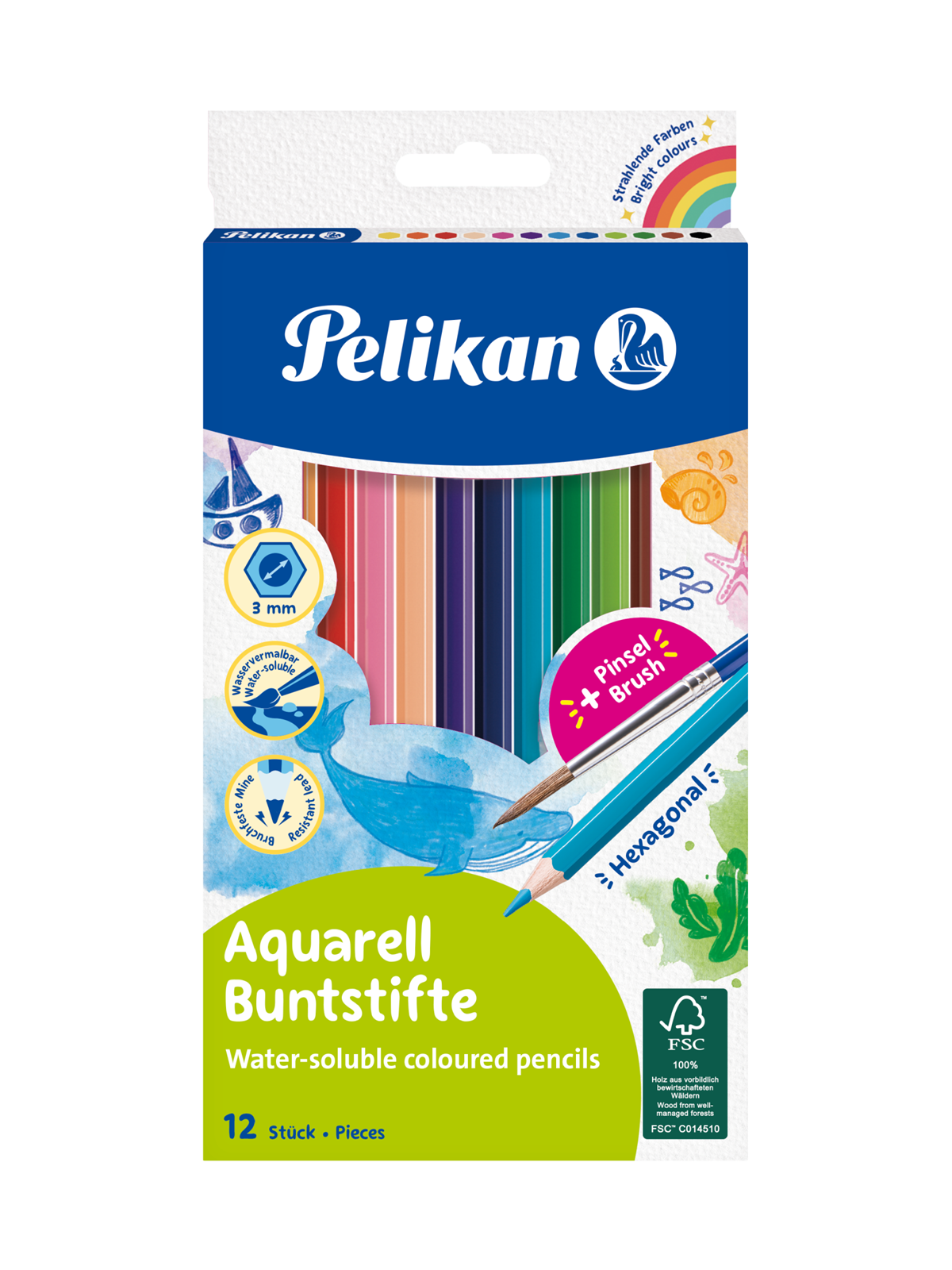 Pelikan Aquarell-Buntstifte Set inkl. Haarpinsel, 12 Farben