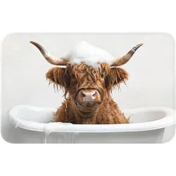 BADEMATTE Schottischer Highlander - Bad - Kuh - Tiere - Schaumstoff Badvorleger 80x50 cm