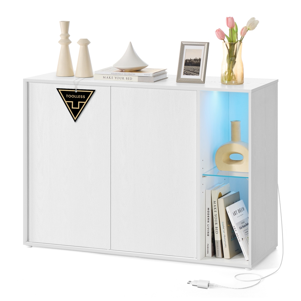 SONGMICS HOME Sideboard mit Beleuchtung Toolless-Technologie schneeweiß BBK372W01