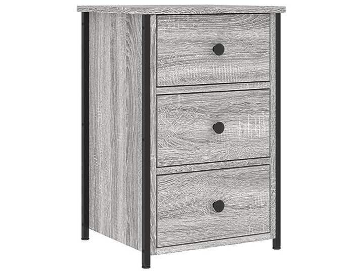 KDVXBCQJH Nachttisch mit 3 Schubladen, 40x36x60 cm, Grau Sonoma Vielseitige Nachtkonsole für Schlafzimmer und Wohnbereich mit robustem Metallgestell sowie Bodenausgleich.