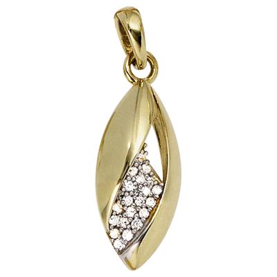 Kettenanhänger JOBO "Anhänger Blatt Goldanhänger 20 mm", gold (gelbgold 333, weiß), Schmuckanhänger, Damen, Gelbgold 333, Kettenanhänger, 8 Karat 333 Gold bicolor mit 22 Zirkonia