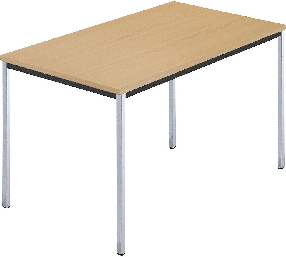 kaiserkraft Rechtecktisch, Vierkantrohr verchromt, BxT 1200 x 800 mm, Buche natur