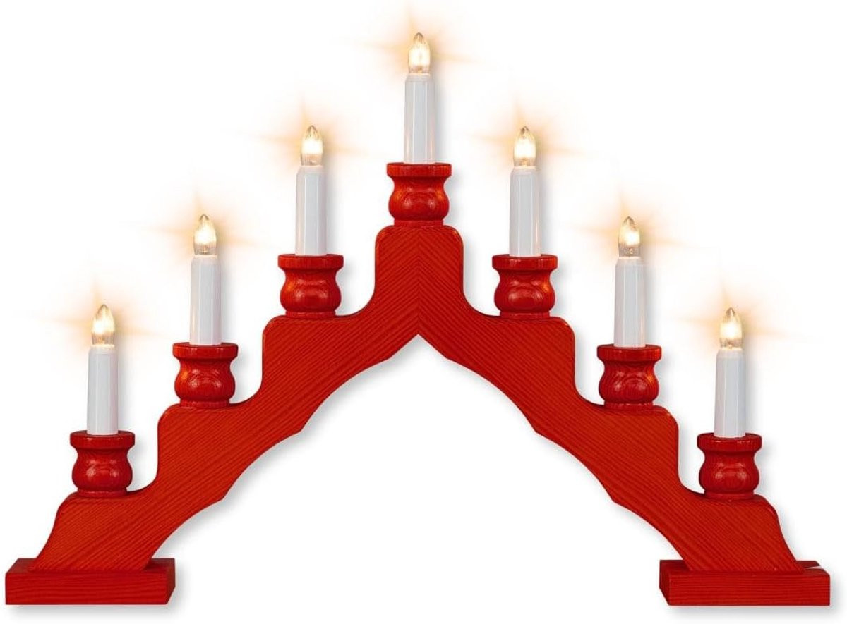 Luxento Kandelaar met 7 LED-lampen in Zweeds rood voor sfeervolle kerstdecoratie
