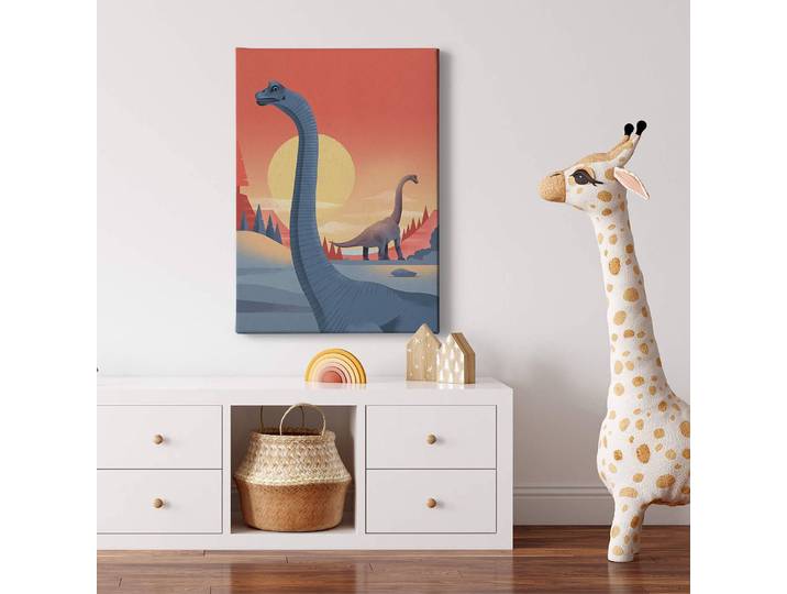 Leinwandbild Dinosaurier Brachiosaurus Polyester PVC / Fichtenholz Rot 50 x 70cm