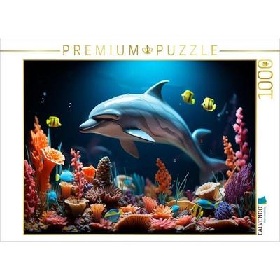 CALVENDO Puzzle Spielzeug Delfin und bunte Fische unter Wasser | 1000 Teile Lege-Größe 64x48cm Foto-Puzzle für glückliche Stunden