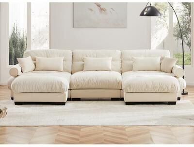 Abrihome Modern Reversible 3-Seat Modular Sectional Corner Sofa Couch with Waist Pillows