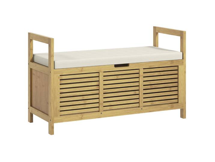 Homcom Schuhbank mit Klappdeckel, für Diele, Flur, Bambus, Natur, Naturfarben, Kunststoff, 100x60x40 cm, Garderobe, Schuhaufbewahrung, Schuhregale