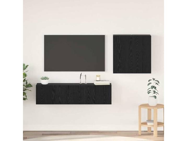 HEFZGDB TV-Schrank-Set mit Regal 4 Stücke Schwarz Eiche 120 x 30 x 30 cm Aufbewahrungsideen Wohnzimmerorganizer