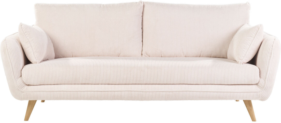 Miliboo Skandinavisches 3-Sitzer-Sofa aus cremefarbenem Ripsstoff und hellem Holz CREEP