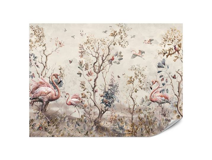 FOTOTAPETE für Wohnzimmer Wunderschöne Flamingos Natur Schmetterlinge 200x140