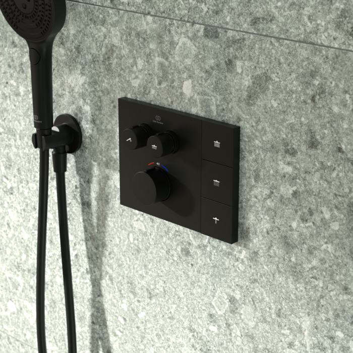 Ideal Standard Thermostat-Armatur Unterputz mit Navigo® A7894XG  Brausewähler in Silk Black; passend für Solos  Kopfbrausen mit Fernbedienung
