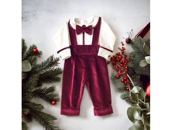 Tenue d'automne et d'hiver en velours bordeaux pour bébé garçon de 0 à 6 ans, costume pour fête Eid, photographie d'anniversaire décontractée, noël, C142