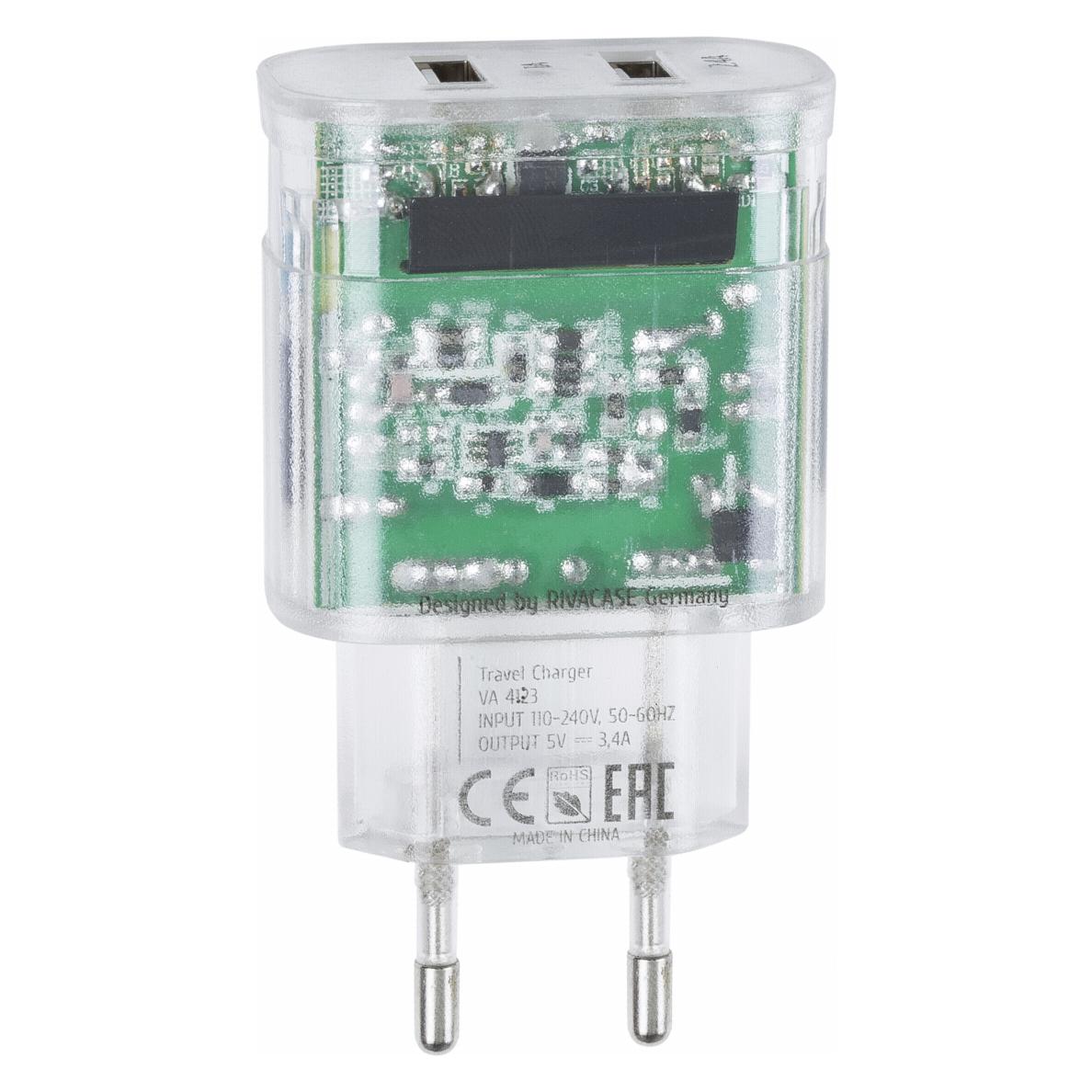 Rivacase VA 4125 TD2 Wall Charger transparent 2 USB 3,4A (17 W, 2 Ports) (4260403573358)