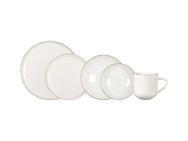 Kombiservice FURBER 20-teilig, Weiss/Gold , weiss (goldfarben, weiß), 20 Stk., Geschirr-Sets, Kombiservice
