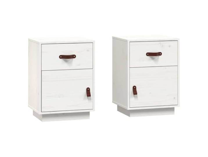 LKJephalotrope 2er Set Nachttische Weiß 40x34x55 cm Massivholz Kiefer Praktisches 2er Beistelltisch Set für das Schlafzimmer mit Schublade, Flexi-Tür und stilvollen Kunstledergriffen.