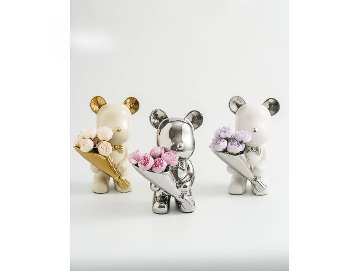 Figurines d'ours violent en céramique, Bouquets de fleurs de Simulation de salon, artisanat d'ours, meubles d'entrée de maison, outils de décoration