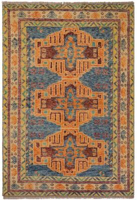 Treasured Knots Rustic Balochi Burnett Blue/Beige Hand Knotted Wool Rug - 3'11'' x 6'0''