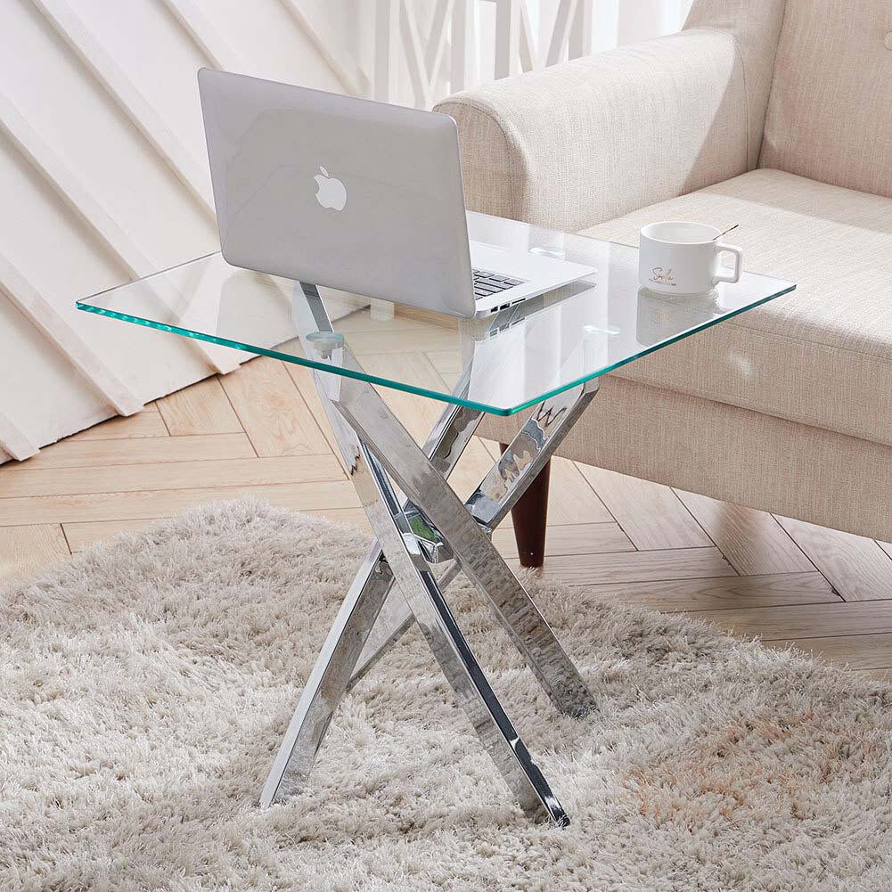 Metro Marroquin Glass Top Cross Legs End Table Transparent 55cm H X 55cm W X 55cm D