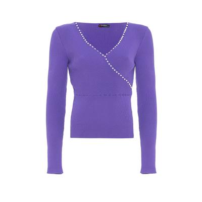 V-Ausschnitt-Pullover CIPO & BAXX "WP207", Damen, Gr. L, lila, Casual, regular fit, V-Ausschnitt, Pullover, mit Perlen-Besatz