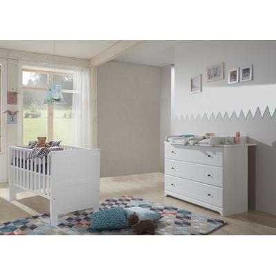 Babymöbel-Set ARTHUR BERNDT "Thilo", Baby, Gr. Kinderbett & Wickelkommode, B/H: 70cm x 140cm, Kinderbett & Wickelkommode, weiß, Holzwerkstoff, MDF, Massivholz, Schlafzimmermöbel-Sets, mit Kinderbett und Wickelkommode; Made in Germany