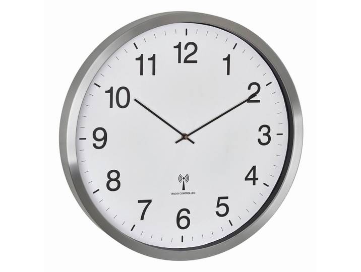 Funkuhr Wanduhr Weiß/Alufarben