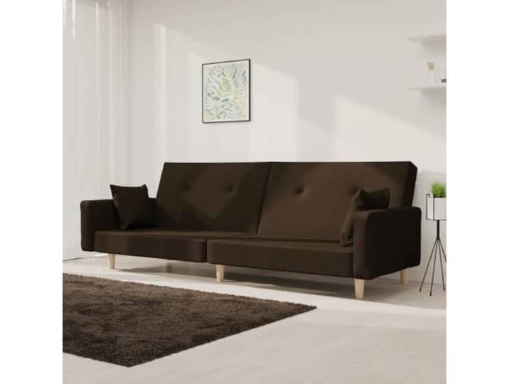 HEFZGDB Schlafsofa 2-Sitzer mit 2 Kissen Dunkelbraun Stoff – 2-in-1 Funktionsmöbel für Gästeübernachtung, bequemes Sitzgefühl, atmungsaktiver Bezug, robuster Holzrahmen, vielseitig