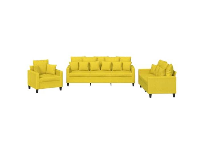 3-teiliges Sofa-Set mit Kissen, hellgelber Stoff, Struktur aus Holz und Atmungsaktive Polsterung, dicke Polsterung, 110 kg pro Sitz, dekorative Kissen, Verwendung im Wohnzimmer oder Lesen