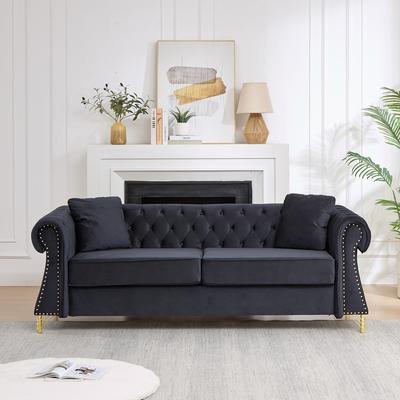 Abrihome "80"" Velvet 3-Seater Sofa with Button-Tufted Backrest and Nailhead Trim"