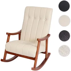 Schaukelstuhl HWC-K10, Schaukelsessel Schwingstuhl Relaxsessel FSC® ~ Kunstleder creme, Gestell Walnuss-Optik