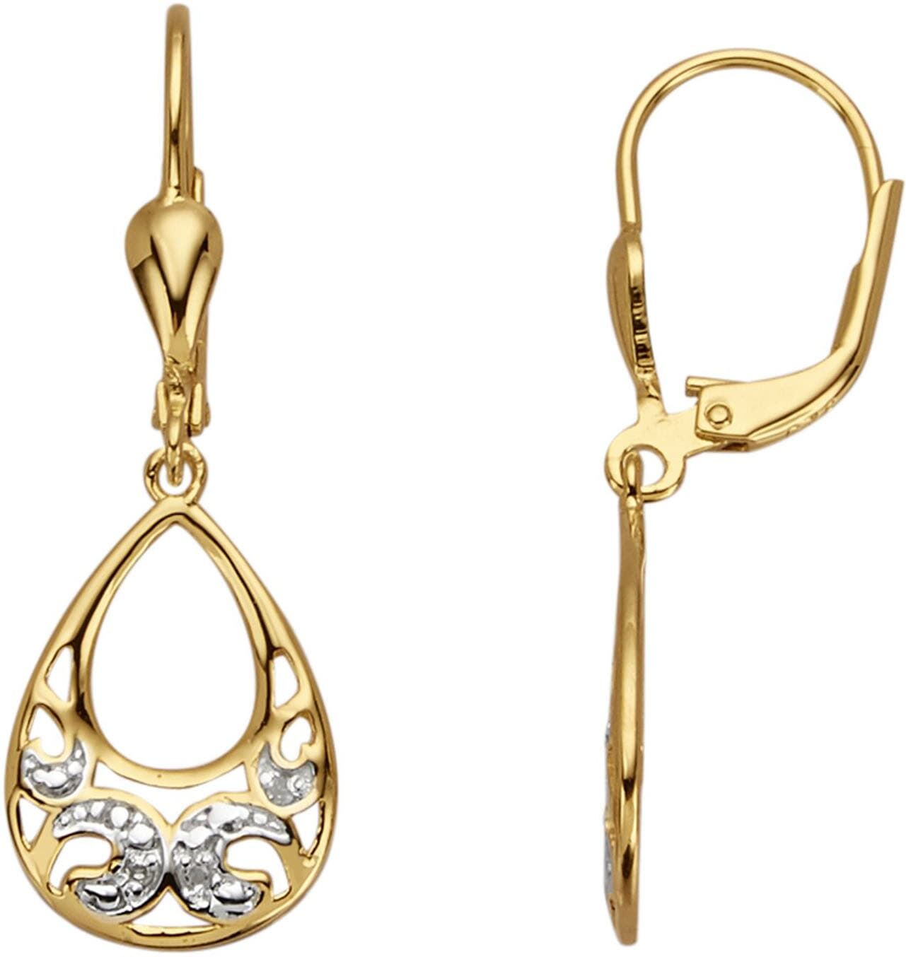 Paar Ohrhänger FIRETTI "Schmuck Geschenk Silber 925 Ohrschmuck Ohrringe Tropfen Bicolor", silber (gelbgoldfarben, silberfarben, w = weiß), Ohrringe, Damen, 0,03, 0,03 P3 = leicht erkennbare Einschlüsse, Diamanten Silber 925 (Sterlingsilber), Diamanten, Si