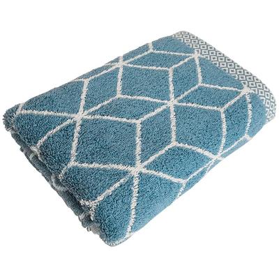 Duschtuch FRAMSOHN FROTTIER "Design Jacquard Prisma Badetuch", blau (jeansblau, weiß), B:67cm L:140cm, Jacquard-Walkfrottier, Obermaterial: 100% Baumwolle, Handtücher, mehrfarbig gewebtem Saum, hergestellt in Österreich