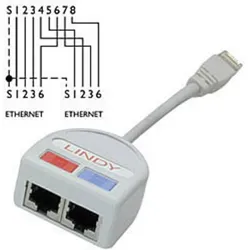 Lindy UTP Port Doubler, 2 x (RJ45, RJ45 (2x)), Netzwerk Adapter, Grau
