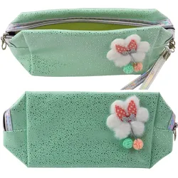Federmäppchen, Kosmetiktasche, Schleife, Schimmernde Partikel, Türkis, Mint