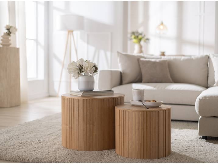 Couchtisch Moween 2er-Set Ø 49cm Braun/Esche Hell