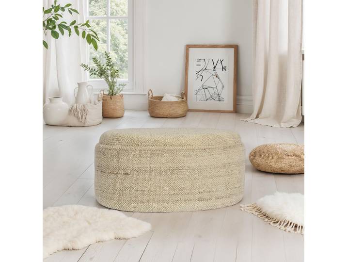 Polsterhocker 62 x 40 x 81cm Beige/Beige Wolle