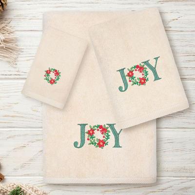 Linum Home Textiles Llc Christmas Joy Bath Towel Set Bath Hand Fingertip, Bath Hand Fingertip, Beige